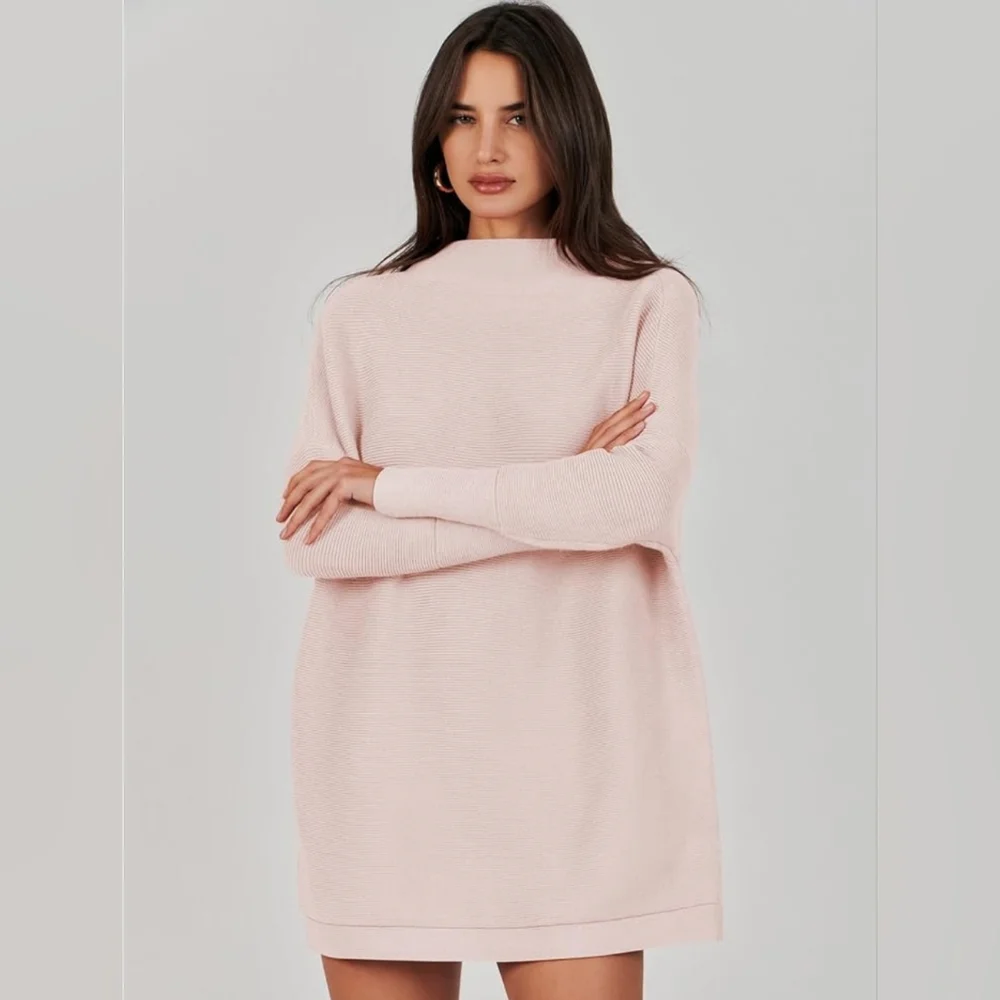 ANRABESS Women Oversized Casual Loose Turtleneck Long Sleeve sweater dress - Picture 2 of 10